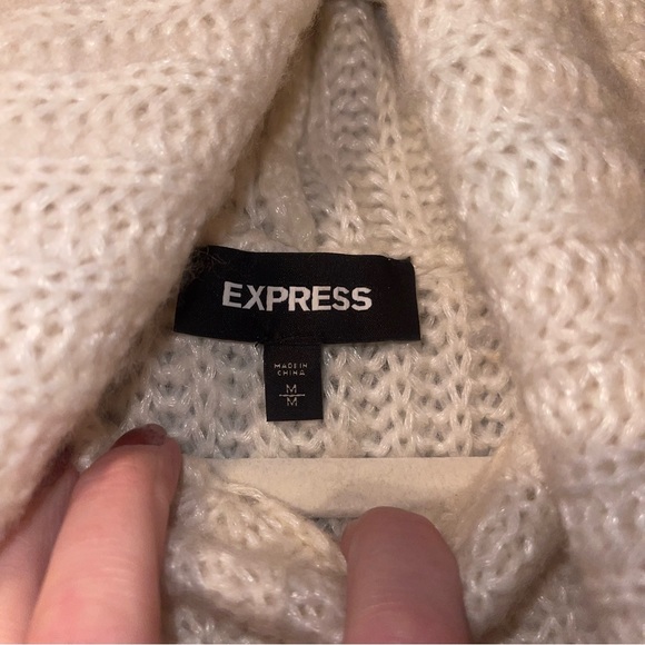 EXPRESS Ivory High Low Knit Cowl Neck Sweater M - Picture 5 of 6